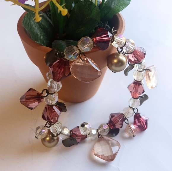 Amber Maroon Faceted Beaded Cha-Cha Stretch Vintage Bracelet - Picture 2 of 4